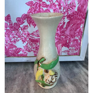Unisex Hull Pottery Floral Vase One Size Off-White Green